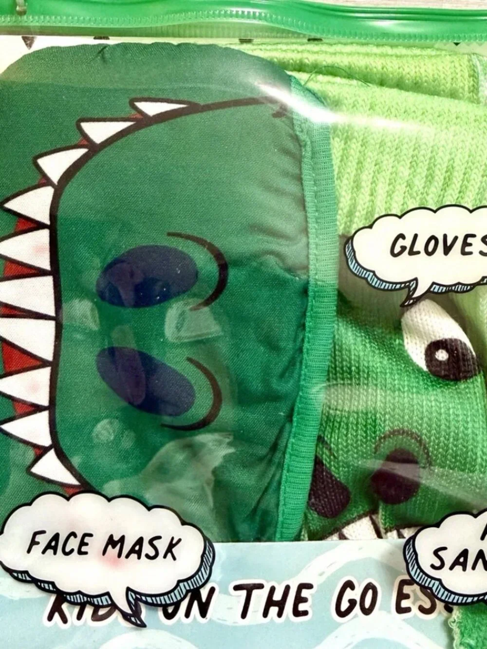 DINOSAUR Kids Essentials Flu / Cold Season Face Mask Hand Sanitizer Gloves New